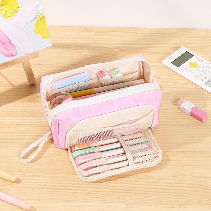 Sooez Big Capacity Pencil Case, Extra Large Pencil Pouch with Zipper Pocket, Wide Opening Pencil Bag, Portable Stationery Organizer, Cute Aesthetic School Office Supplies for Teens Girls Adults, Black