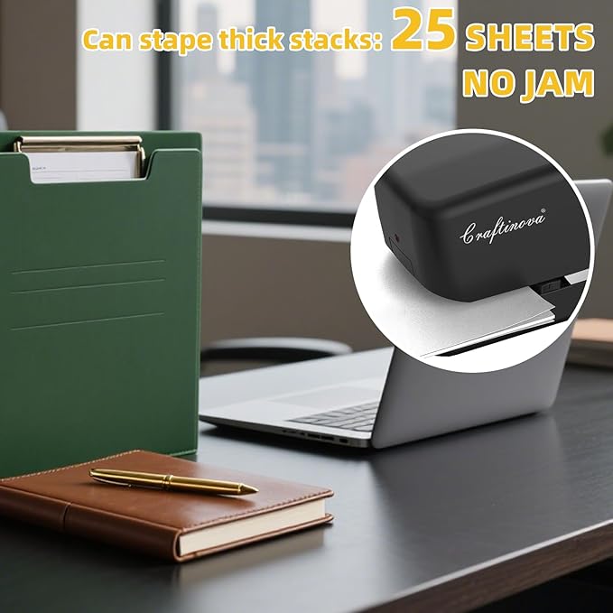 Electric Stapler, Automatic Stapler, Include 2000 Staples and 1 Staple Remover, Heavy Duty, Store 210 Staples，AC or Battery Powered, 25 Sheet Capacity.