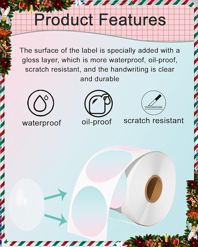 2''×2‘’ Round Circle Thermal Sticker Labels, Self-Adhesive 2 Inch Circle Direct Thermal Labels, Multi-Purpose Sticker Labels for DIY Logo Design,Name Tag,QR Code, 500 Labels/1 Roll, Gradient