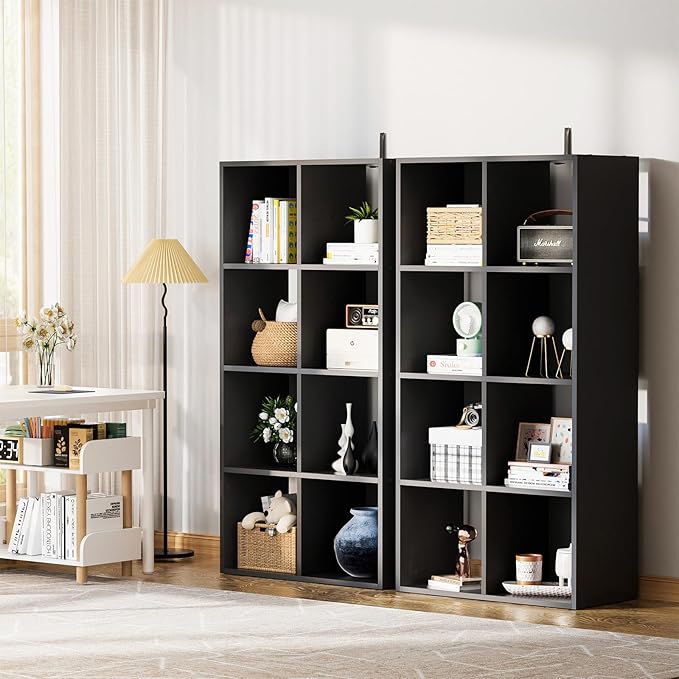 COMHOMA 8 Wood Cube Storage Organizer with Open Back and Removable Back Panels, 11In Black Cube Storage Bookshelf, Cubicle Shelf Bookcase for Home Office Bedroom Living Room, Vertical or Horizontal