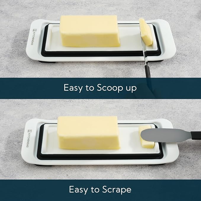 KITCHENDAO Airtight Butter Dish with Lid for Countertop and Refrigerator Door Shelf, Butter Keeper, Plastic Butter Holder Tray Container for West/East Coast Butter, White