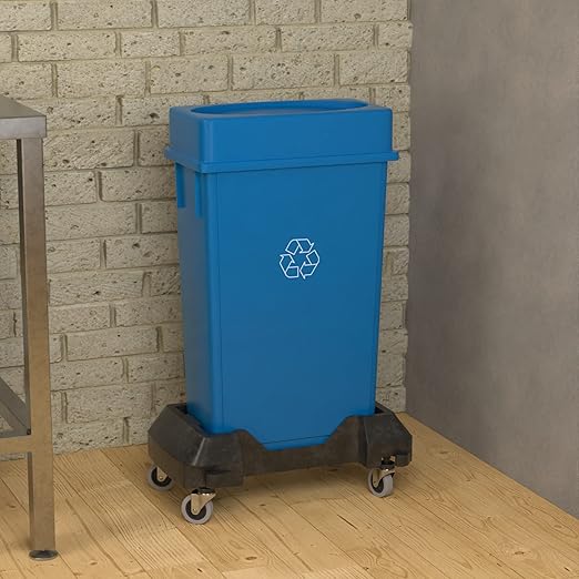 23 Gallon Blue Recycle Slim Jim Trash Can with Drop Shot Lid and Dolly