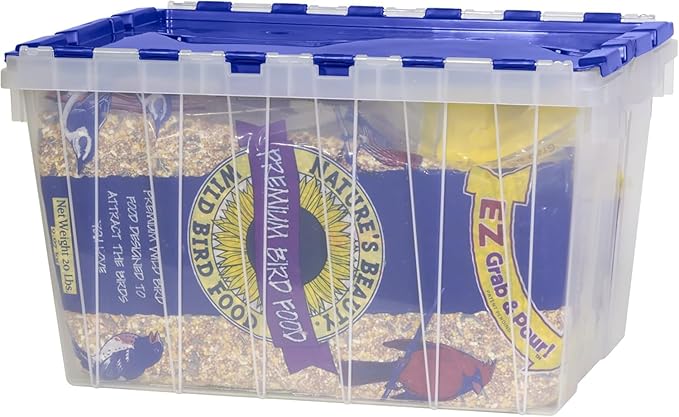 Akro-Mils KeepBox 12 Gallon Storage Container, Nesting and Stackable Plastic Storage Box with Lid Attached, Clear Tote for Garages, Closets, Moving, 21-1/2" x 15" x 12-1/2", Clear/Blue, Pallet of 48