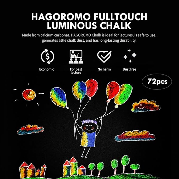 Hagoromo Fulltouch Luminous Chalk 1 Box, Non-Toxic, Dustless [72 Pcs/6 Color Mix]