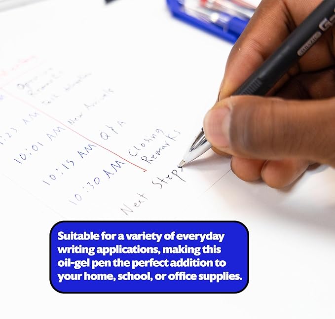 BAZIC Oil Gel Ink Pen, GR8 Assorted Colors w/Rubberized Barrel, 0.7 mm Medium Point Smooth Writing (3/Pack), 144-Packs