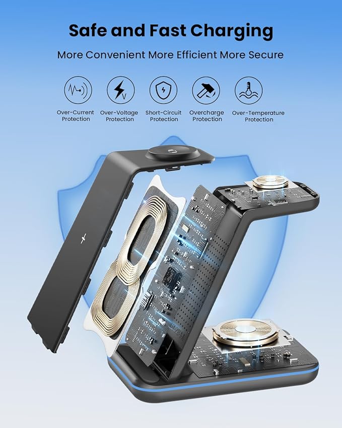 Wireless Charger Stand, CIYOYO 3 in 1 Fast Wireless Charging Station Dock for Apple Watch 11/9/8/7/6/SE/5/4/3/2, Airpods 3/2/Pro, iPhone 17/16/15/14/14 Plus/14 Pro Max/13/13 Pro/12/12 Pro/SE/X/XR/XS/8