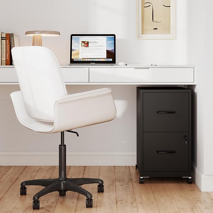 2 Drawer File Cabinet on Wheels, Mobile Filing Cabinets with Lock, Metal Storage Cabinet, Vertical Filing Cabinets for Home Office, Rolling File Cabinet for Under Desk, Amssebly Required,Black