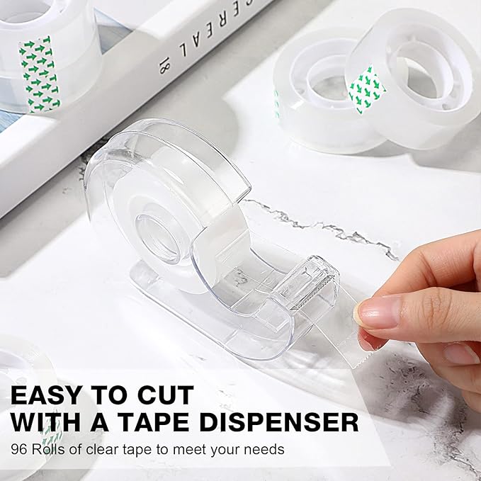 Pasimy 96 Rolls Clear Tape Bulk Strong Sticky Transparent Tape Refills for Dispenser, Office, Home, School, Wall, Carpet, 3/4 x 1000 Inches(Green)