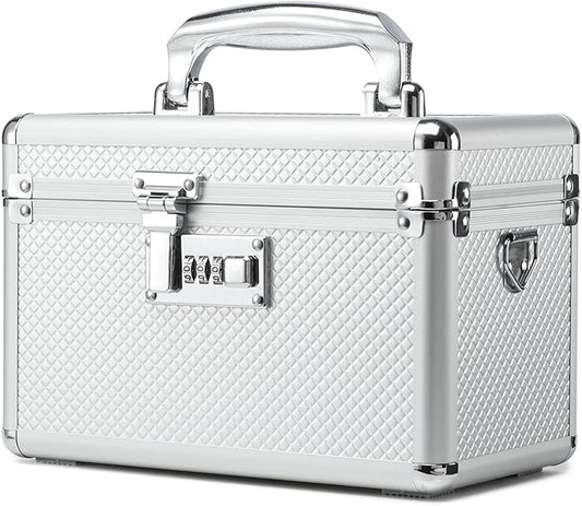 Storage Lock Box with Combination code, Lockable Medicine Storage Case, Empty First Aid Box, Security Lock Box, Multipurpose Lockbox for Home and Outdoor Use (Silver, Small)