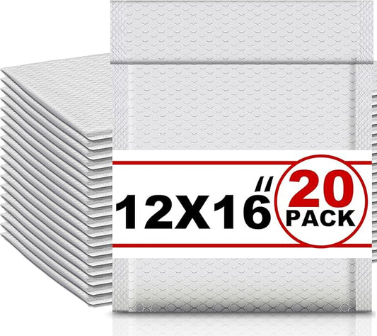 Ireer 20 Pack Large Bubble Mailers 12 x 16" Poly Padded Envelopes Cushioned Mailing Envelopes Bubble Padded Mailers Self Adhesive Waterproof Shipping Bags for Business Christmas Party Gift Packaging