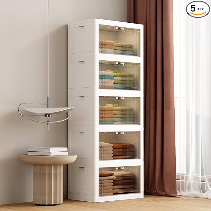 JOYMOOP 198 Qt Stackable Storage Bins with Lids, Closet Organizers and Plastic Storage Drawers for Home, 3 Pack Cubes