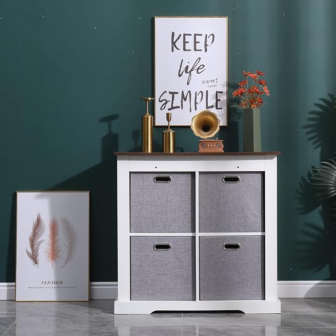 Collapsible Organization Basket Fabric Foldable Box with Handles, 13x13 Cube Storage Bins Set of 4, Thick and Heavy Duty Storage Baskets for Shelves Bedroom Livingroom,Gray