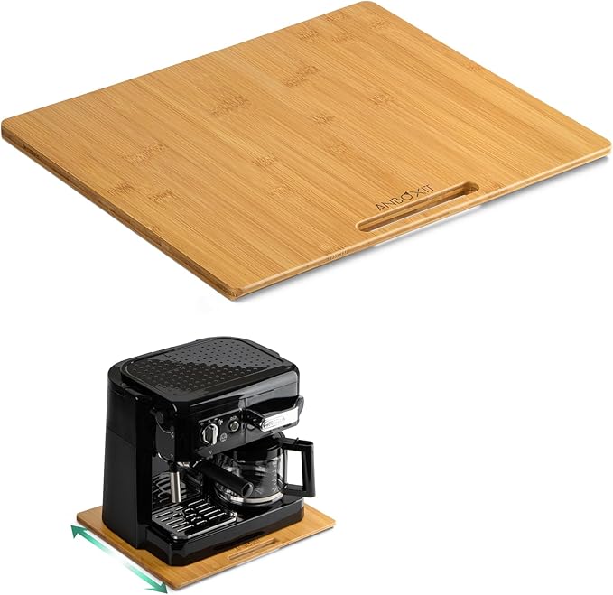 Bamboo Appliance Slider, Sliding Tray for Coffee Maker, Kitchen Countertop Appliance Rolling Tray, Coffee Pot Slider Tray with Rubber Wheels, Wide - Large (13"D x 16"W)