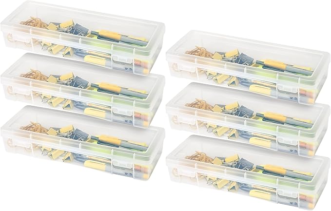 IRIS USA Pencil Case Boxes, 6-Pack, |Made in USA|, Plastic Bead Organizing Containers with Snap Lid for Arts, Crafts, Ephemera, Stickers, & Dance Cheer, Clear - Large