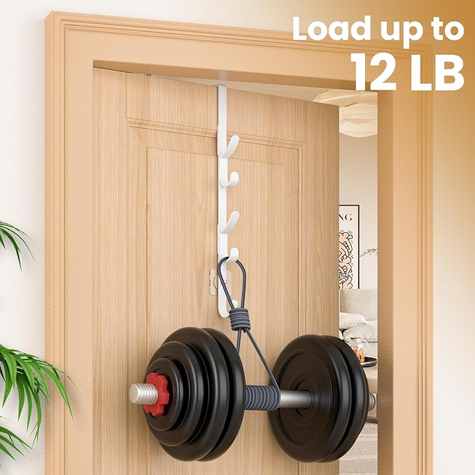 Over The Door Hooks, Metal Door Hooks for Hanging, Over The Door Purse Organizer for Door Coat Hanger, Back of Shower for Hanging Towel Rack Clothes, Hat, Bathroom, Closet (White-2Packs)