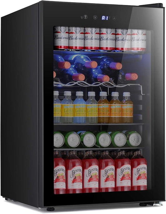 Antarctic Star Beverage Refrigerator -150 Can Mini Fridge for Soda Beer or wine,Small Drink Dispenser, For Office or Bar with Adjustable Removable Shelves，4.5 Cu. Ft. (Black)