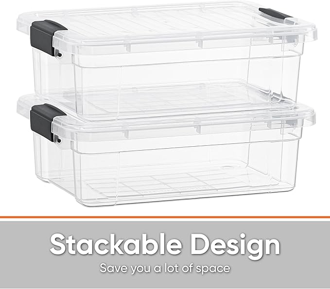 Superio Storage Bins with Lids - Clear Boxes for Organizing, Stackable Plastic Containers - BPA Free, Non-Toxic, Odor Free, Organizer for Home, Office, Dorm(8 Pack, 11 Qt)