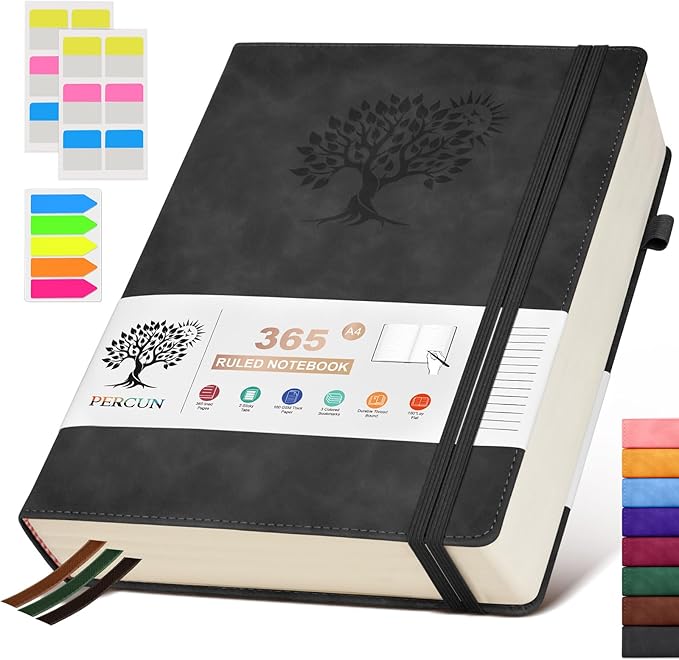 A4 Lined Journal Notebook，365 Page Large Leather Journals for Writing Women Men，Hardcover Notebook with 100Gsm Thick Pages for Travel，Work，School，College Ruled, Daily Diary (8.5" x 11.4")