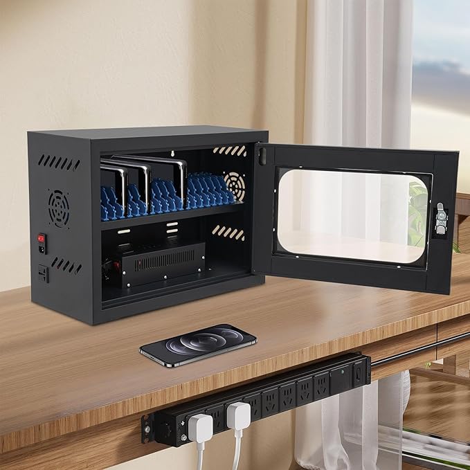 20-Device Charging Station, 200W USB Cell Phone Charge Stations, Tabletop Wall-Mount Charging Cabinet for for ＜8'' Size Cellphones & Tablet Computers