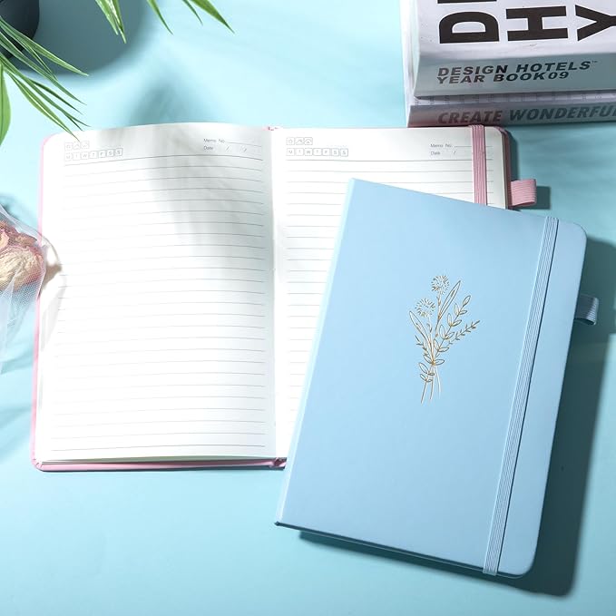 MINICAGIE 3 Pack Lined Journal Notebook for Women Cute Leather Journals for Writing Aesthetic Floral Diary 192 Pages A5 Hardcover Journaling Notebooks with Pen Loop, Blue, Pink, Purple