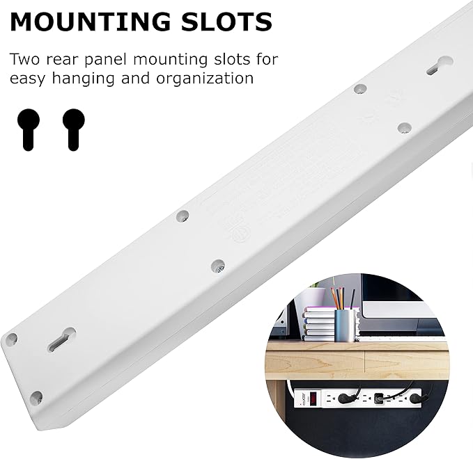 Digital Energy 8 Outlet Surge Protector Power Strip - 15 AMP, 1875 W, 125 V, 350 J Surge Protection, ETL Listed - Flat Plug, White, 8 FT