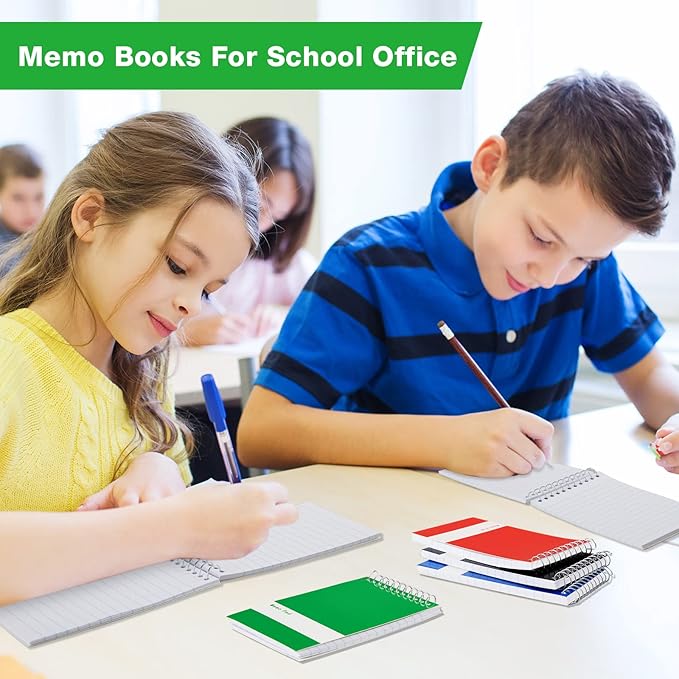 Thenshop 100 Pads Spiral Memo Bulk 3'' x 5'' Top Bound Memo Book 60 Sheets Small Mini Notebooks Lined Wire Bound Pocket Steno Book for Home, Office, School (Black,Green,Dark Blue,Red)