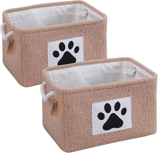 COMFY-HOMI 2Pcs Dog Toy Basket with Metal Collapsible Pet Toy Storage Organizer with Handles-Soft Polyester Fleece Fabric Bin Storage Basket for Shelves, Toys Storage 15"x10.2"x9.5"-Coffee Brown
