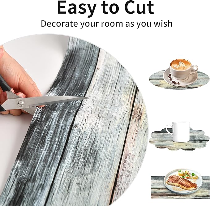 Shelf Liners for Kitchen Cabinets Non Adhesive Drawer Liner 17.5in x 20FT Blue Shiplap Quatrefoil Thickened Shelf Liner Strong Non-Slip Easy to Clean Tool Box Refrigerator with Knife and Tape Measure