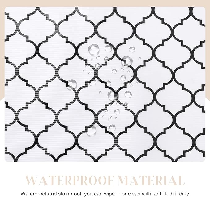 Glotoch Shelf Liner for Kitchen Cabinets Non Slip,17.5" x 30FT Drawer Liner Waterproof Cabinet Liner for Shelve,Premium Refrigerator Liners for Shelves,Cupboard,Dresser,Closet,Quatrefoil White