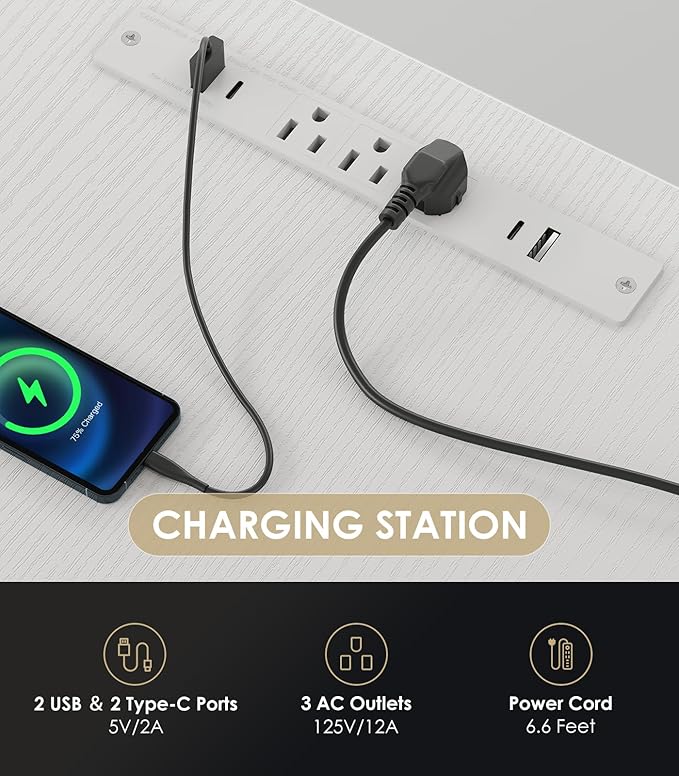 OffiGo Electric Standing Desk with 3-Piece Board, 71 Inch Height Adjustable Large Table with Power Outlets, Sit Stand Table, Writing Computer Desk for Home, Office, Workstation, White