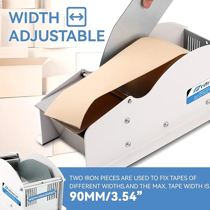 Water-Activated Tape Dispenser, Manual Width-Adjustable Kraft Gum Tape Dispenser for 0.98-3.54" Wide Tape, All-Body Steel Packing Tape Dispenser, Stable and Durable