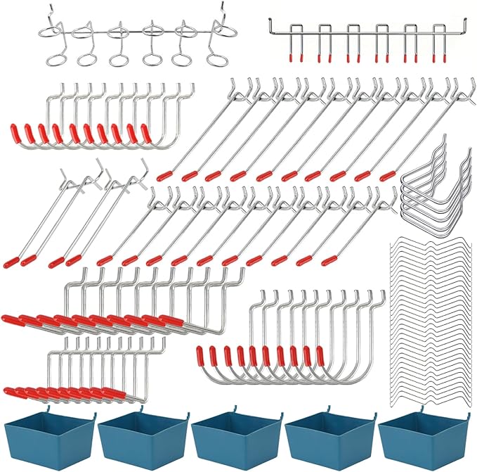 114-Piece Heavy Duty Metal Pegboard Hooks & Organizer Kit with Storage Bins | Fits 1-Inch Pegboard - Organize Tools, Kitchen Utensils, Craft Supplies for Garage, Bathroom, Craft Room, Shop & Office