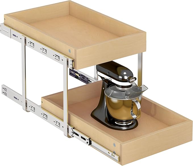 WelFurGeer 2-Tier Pull Out Cabinet Organizer with Soft Close Slides, Pull Out Drawers for Cabinets, Heavy-Duty Slide Out Drawers for Kitchen Cabinets, Under Sink, Pantry & Bathroom