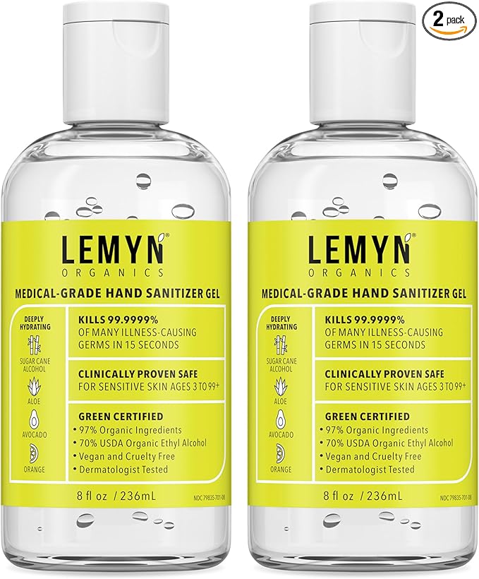Medical Grade Hand Sanitizer Gel - 97% ORGANIC - 8 FL.OZ. Flip-Top (PACK OF 2)