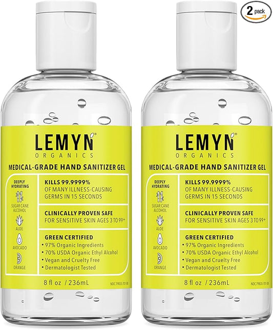 Medical Grade Hand Sanitizer Gel - 97% ORGANIC - 8 FL.OZ. Flip-Top (PACK OF 2)