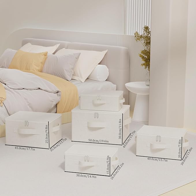 Underbed Storage Box with Lid, Foldable Clothes Organizers, Fabric Bins for Organizing Clothes, Shoes, Blankets, Pillows, 17.7x13.7x9.8Inches, Beige, 2 Pack