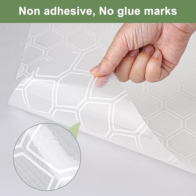 Shelf Liner, Refragerator Drawer Liners for Kitchen Cabinets, Waterproof Bathroom Sink Mat No Slip Cupboard Liners Non Adhesive Fridge Liner Roll - Clear 17.5"×197"