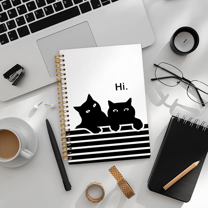 Funny Cat Notebook Journal, Black Cat Spiral Notebook, Black Cat Gifts, Cat Notepad, Cat Stationary, Gifts for Cat Lovers, College Ruled Spiral Notebook 80 Sheets -160 Pages 5.5x8.3 Inch