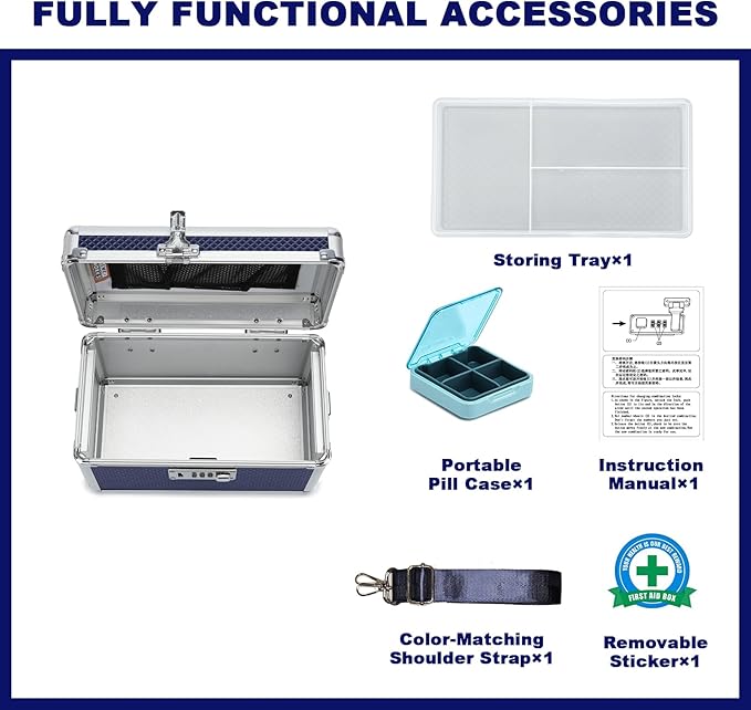 Storage Lock Box with Combination code, Lockable Medicine Storage Case, Empty First Aid Box, Security Lock Box, Multipurpose Lockbox for Home and Outdoor Use (Blue, Small)