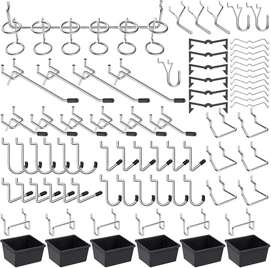 Pegboard Hooks Assortment, for Organizing Various Tools, with Pegboard Bins, 107 PCS, 48 of Which are Locks
