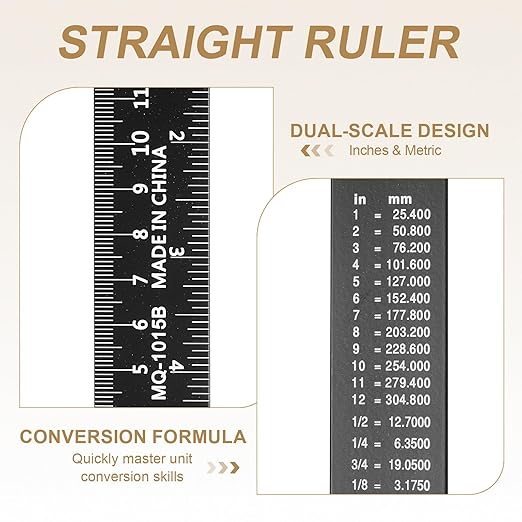 HARFINGTON 2pcs Metal Straight Ruler 15cm Metric SAE Aluminum Alloy Measuring Rulers Scale Tool with Hole for Measure Study Reading Classroom Office, Black