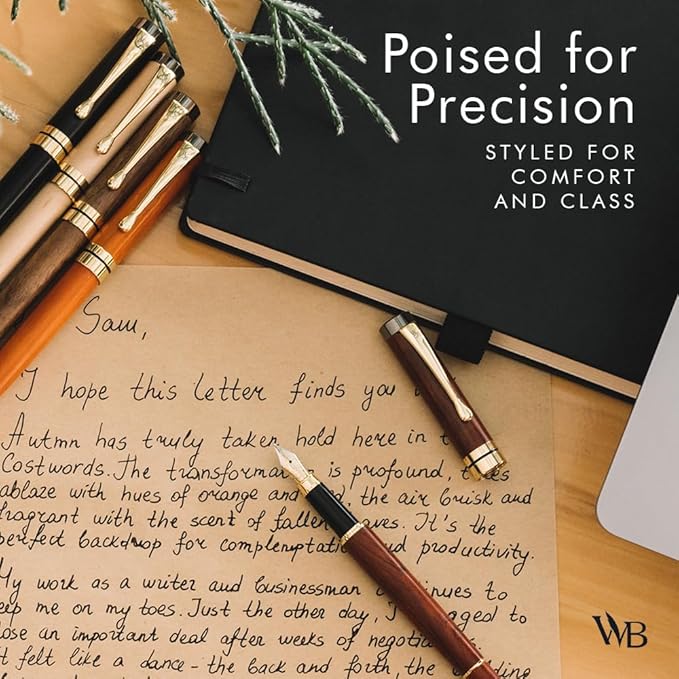 Wordsworth & Black Fountain Pen Set, Luxury Bamboo Wood - Fine Nib, Gift Case; Includes 6 Ink Cartridges, Ink Refill Converter -Journaling, Calligraphy; Drawing, Smooth Writing [Black Wood]