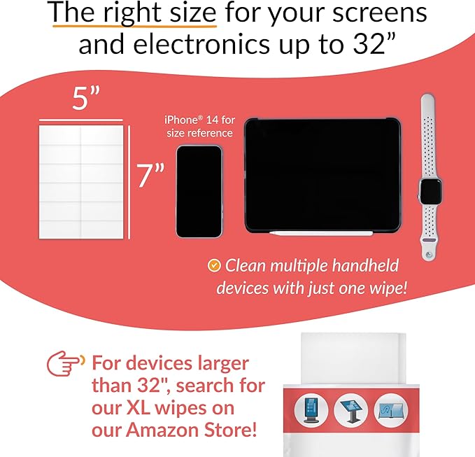 iCloth 70% Isopropyl Alcohol Large Screen and Electronics Wipes, Lint-Free, Streak-Free, Fast-Drying, Removes Dust and Fingerprints (50 Wipes)