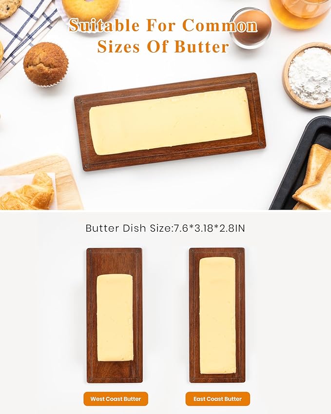 Butter Dish with Magnetic Lid, Acacia Wood Butter Keeper With Knife, Detachable Butter Container With Cover For Countertop Refrigerator