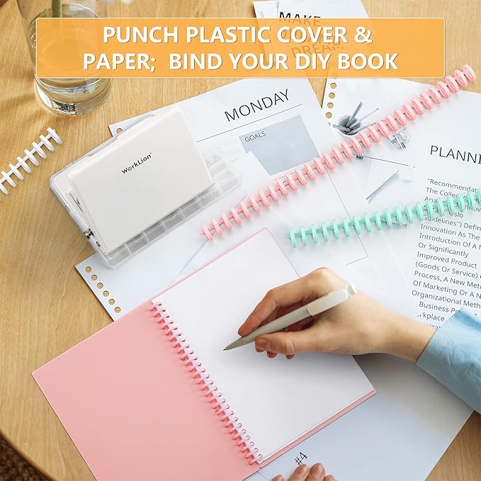 Binding Spines/Coils/Combs: Open & Close Easily Adding Pages for Notebook ，Worklion Binding Machine 30 Ring Diameter 3/8"Binding Combs， Maximum 65 Sheets Multicolor Trimmable Sturdy 10pieces