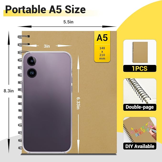 EUSOAR Notebooks Spiral, 1 Pack A5 5.5"x8.3" Hardcover College Ruled Lined Journal, 240 Pages(120 Sheets) Writing Pads Professional Notebook for DIY Note Taking School Business Work Office Diary