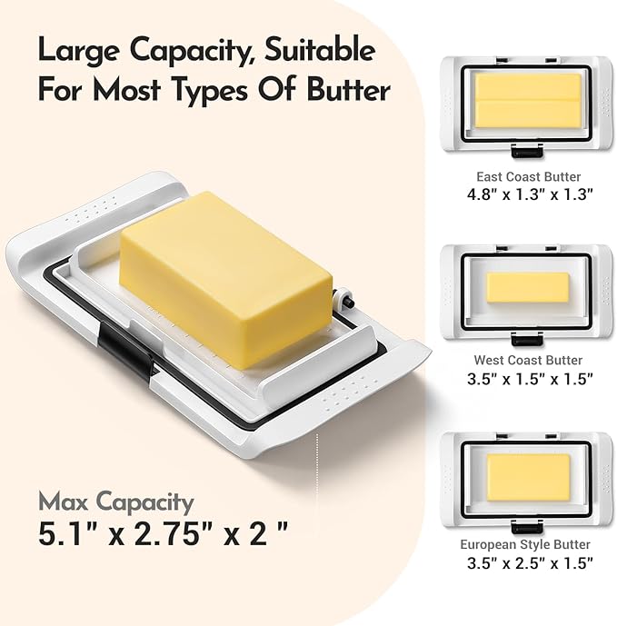 Butter Dish with Lid, IKOCO Large Butter Dish with Knife for Countertop and Refrigerator, Plastic Butter Holder Container Tray for 2 Sticks Butter, White