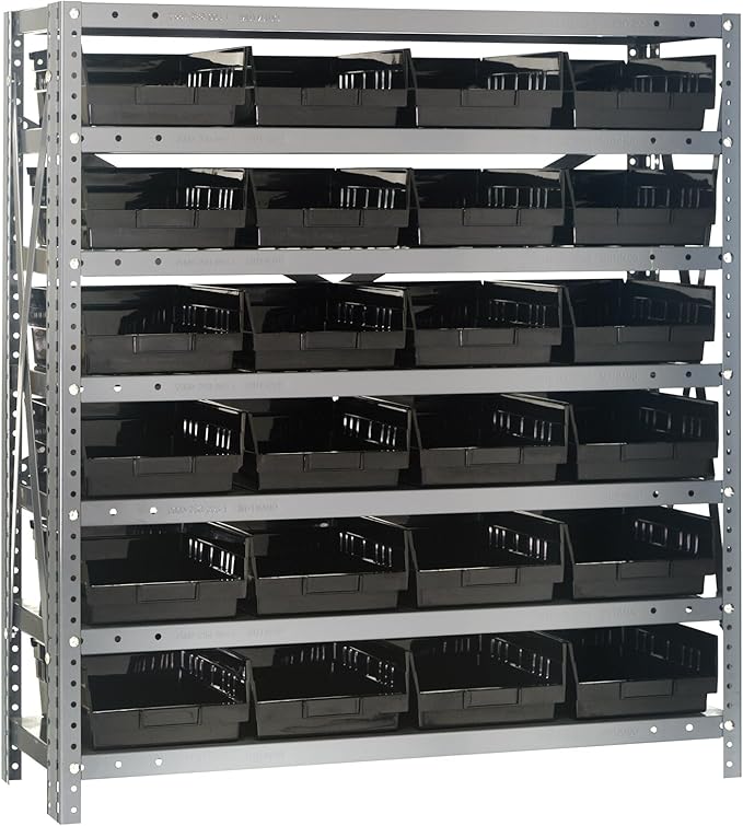 Quantum Storage Systems 1839-108BK Steel Shelving Unit with 4" Shelf Bins, 18" D x 36" W x 39" H, Black