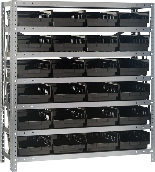 Quantum Storage Systems 1839-108BK Steel Shelving Unit with 4" Shelf Bins, 18" D x 36" W x 39" H, Black