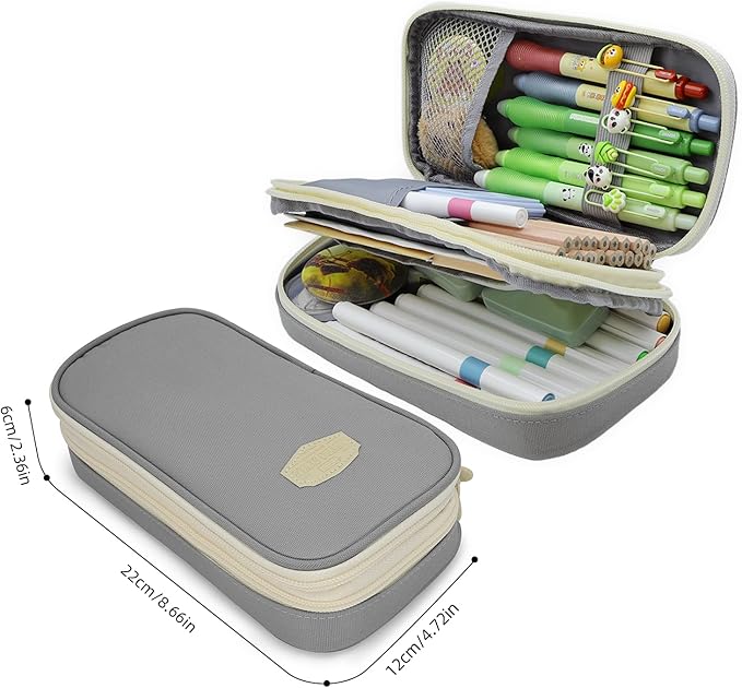 Large Capacity Pencil Case - Durable Zipper Aesthetic Pen Pouch, Big Storage Organizer for School, Office & Travel - Waterproof & Multi-Use (Gray)